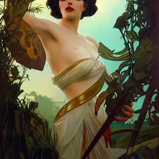 Prompt: deco art, goddess, garce, elgent, fantasy, rimming light, close - up / medium shot, stanley artgerm lau, greg rutkowski, alphonse mucha