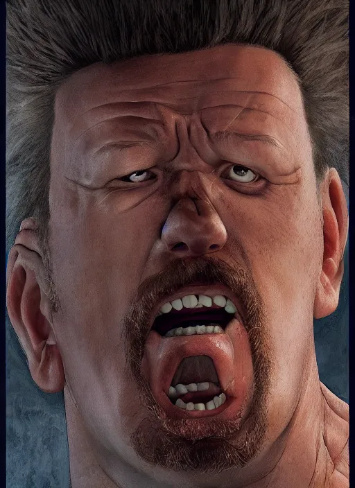 Prompt: angry james hetfield, evangelion, au naturel, hyper detailed, digital art, trending on artstation, cinematic lighting, studio quality, smooth render, unreal engine 5 rendered, octane rendered, art style by klimt and nixeu and ian sprigger and wlop and krenz cushart