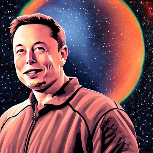 Prompt: elon musk's face against a space background, painting