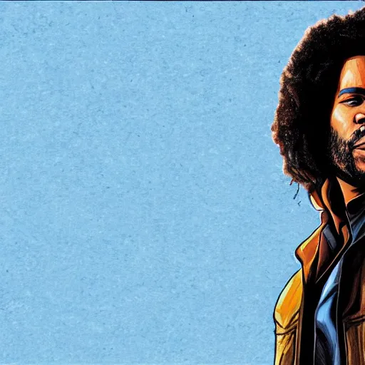 Image similar to detailed accurate portrait of lenny kravitz as han solo, star wars movie still, high resolution image, dc comics art style, deviantart trends, 8 k