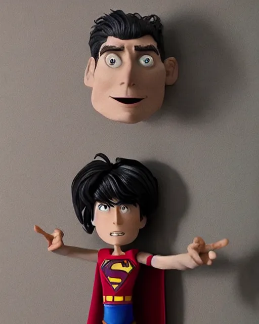 Image similar to christopher reeve ’ s superman as a highly detailed stop motion puppet, in the style of laika studios ’ s paranorman, coraline, kubo and the two strings shot in the style