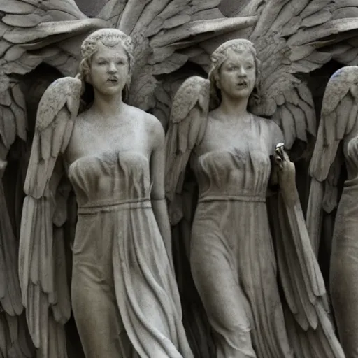 Image similar to close up of the weeping angels, cinematographic shot,