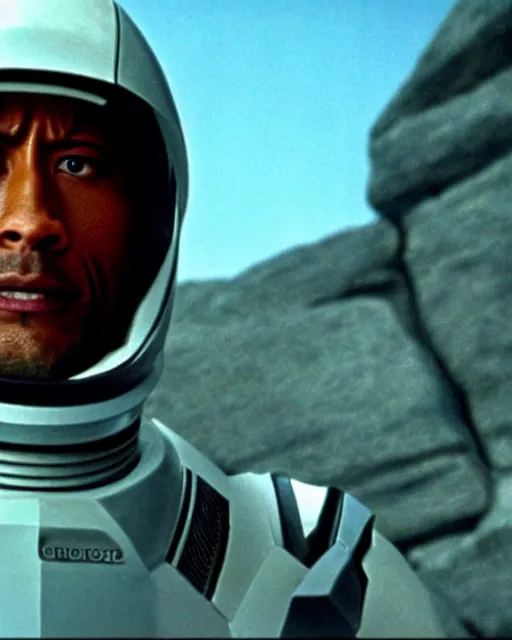 Image similar to film still close up shot of dwayne johnson in the movie 2 0 0 1 : a space odyssey. photographic, photography