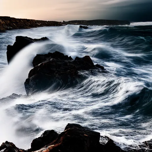 Image similar to long exposure shot of waves crashing against a cliff