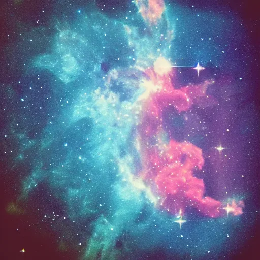 Image similar to a nebula in the shape of a flying bird style of Ghibli