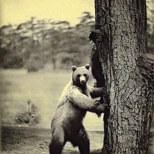 Prompt: “grizzly bear in full ninja outfit, 1900’s photo”