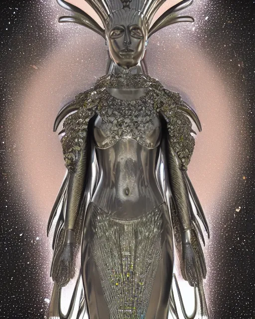 Prompt: a highly detailed metahuman 4 k close up render of an alien goddess bella hadid monument indian sculpture in iris van herpen dress schiaparelli in diamonds crystals swarovski and jewelry iridescent in style of alphonse mucha gustav klimt trending on artstation made in unreal engine 4