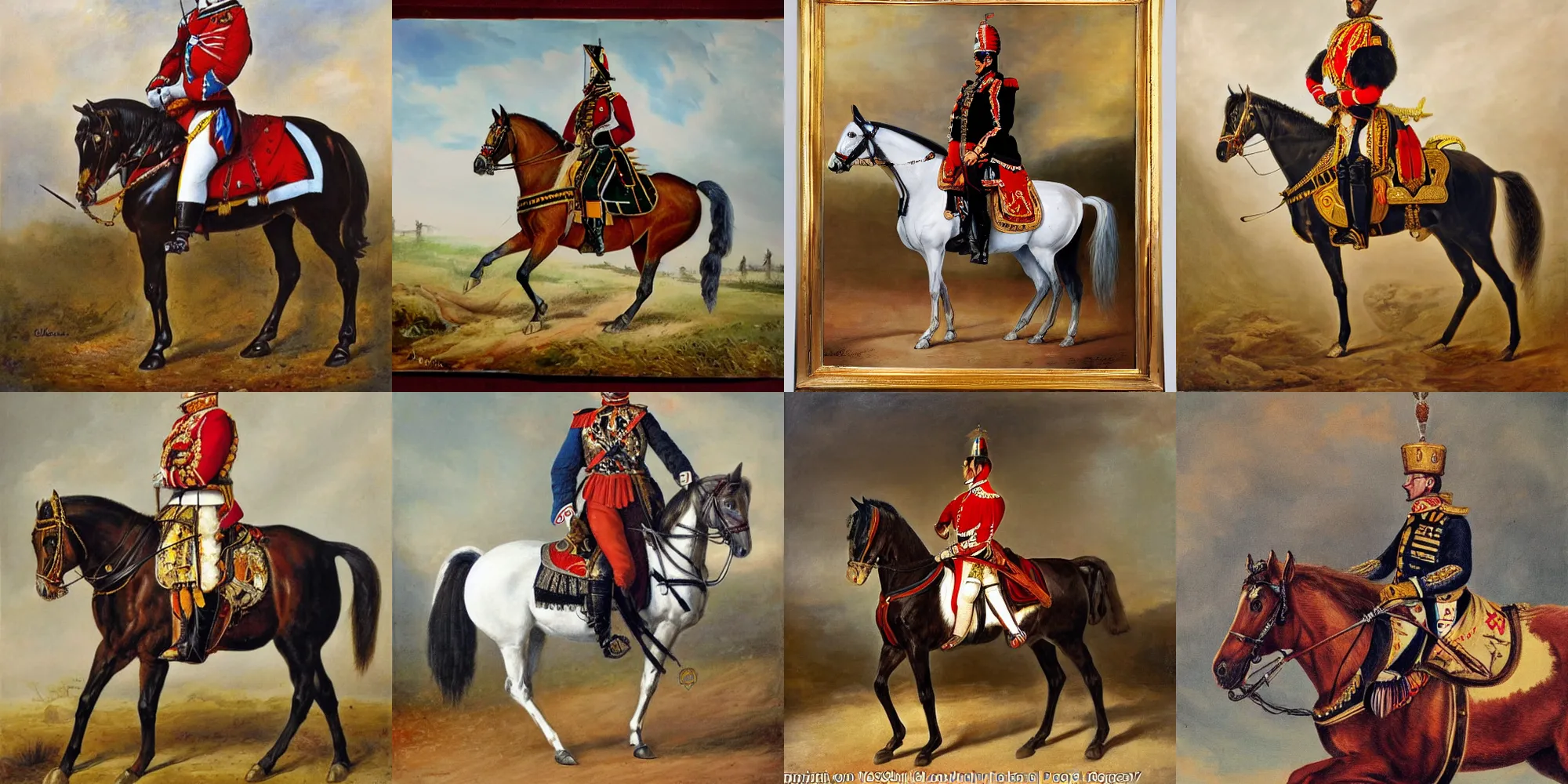 Prompt: painting of a hussar on a horse, perfect symmetrical eyes