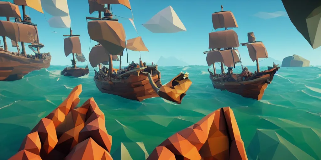 Image similar to low poly sea of thieves