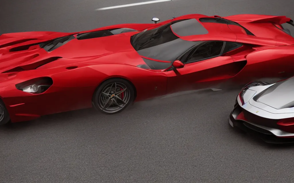 Image similar to a car going over seven thousand rmp, ford vs ferrari, atmospheric, mist, epic, photorealistic, realistic, rule of thirds, extremely detailed, 4 k, 8 k, unreal engine 5 render, rim lighting, rtx, ray traced lighting, shot on 3 5 mm, film grain, looking through a window frame