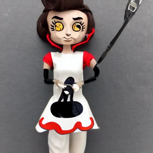 Image similar to audrey hepburn cos play bear outfit, stop motion vinyl action figure, plastic, toy, butcher billy style