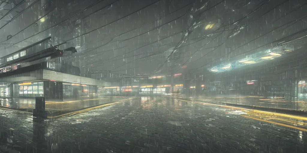 Prompt: equirectangular projection grid of a futuristic bladerunner cyberpunk trainstation in the rain at night, volumetric lighting 4K Spherical Panorama RealityEngine PhotoRender hyperdetailed cinematic