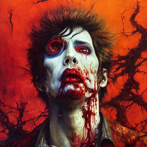 Image similar to UHD photorealistic Zombie Elvis, by Ayami Kojima, Amano, Karol Bak, Mark Brooks, tonalism, rich deep colors. Beksinski painting, art by Adrian Ghenie and Gerhard Richter. art by Takato Yamamoto. masterpiece
