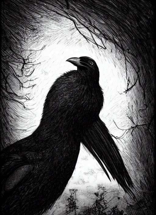 Image similar to portrait, A crow in front of the full big moon, book cover, red white and black colors, establishing shot, extremly high detail, foto realistic, cinematic lighting, pen and ink, intricate line drawings, by Yoshitaka Amano, Ruan Jia, Kentaro Miura, Artgerm, post processed, concept art, artstation, matte painting, style by eddie mendoza, raphael lacoste, alex ross