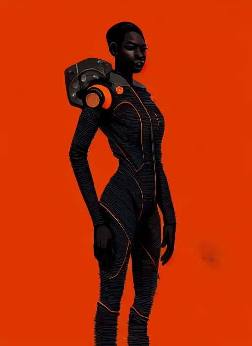 Prompt: full body portrait of young black woman as an astronaut, orange space jumpsuit, intricate, beautiful and elegant, highly detailed, digital painting, artstation, concept art, smooth, sharp focus, illustration, art by wlop, mars ravelo and greg rutkowski
