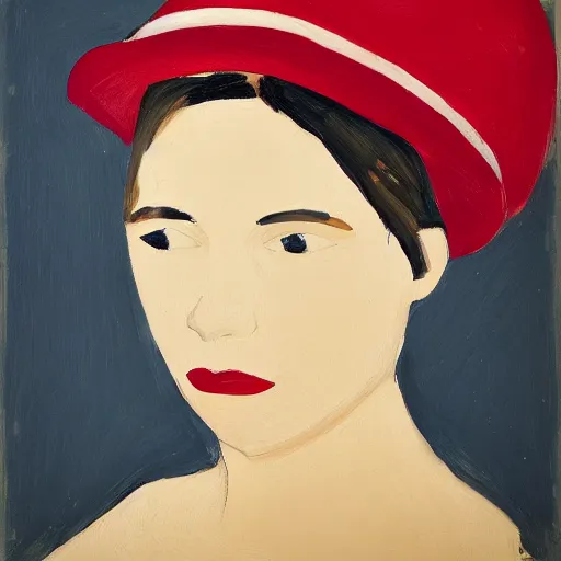 Image similar to girl with red hat, by Alex Katz