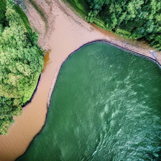 Prompt: river [ filled of milk ] [ drone view ]