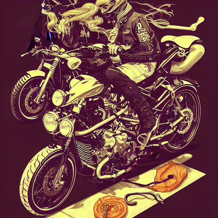 Prompt: Dangerous Biker illustration, vector art style, medium shot, intricate, elegant, highly detailed, digital art, ffffound, art by JC Leyendecker and sachin teng