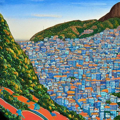 Image similar to morro de santa teresa in rio de janeiro painted by moebius