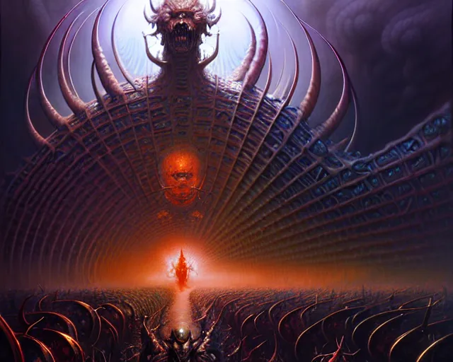 Prompt: the army of hell, fantasy character portrait made of fractals facing each other, ultra realistic, wide angle, intricate details, the fifth element artifacts, highly detailed by peter mohrbacher, hajime sorayama, wayne barlowe, boris vallejo, aaron horkey, gaston bussiere, craig mullins