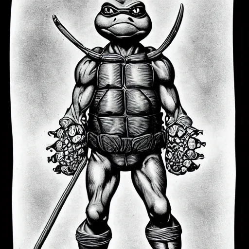 Image similar to teenage mutant ninja turtle anatomy by ernst haeckel, masterpiece, vivid, very detailed