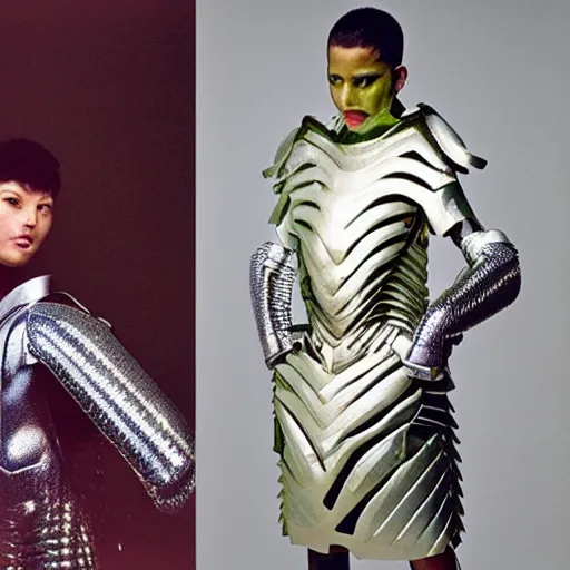 Image similar to a paladin wearing issey miyake armor in a club, portrait, fashion photography, by davide sorrenti, jemal shabazz, nan goldin