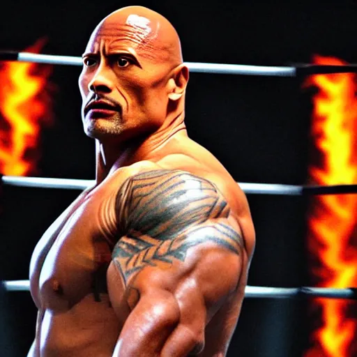 Image similar to dwayne johnson entering entrances ramp of smackdown as samurai!