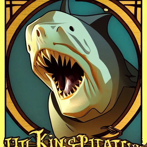 Prompt: portrait of king shark ,Grim fantasy, D&D, HDR, natural light, shoulder level shot, dynamic pose, award winning photograph, Mucha style 4k,