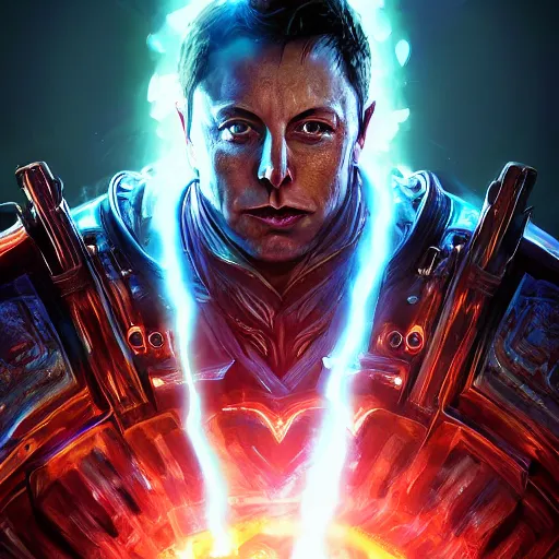 Image similar to portrait of elon musk as a spellcaster, league of legends amazing splashscreen artwork, gears of war, splash art, natural light, elegant, photorealistic facial features, intricate, fantasy, detailed face, atmospheric lighting, anamorphic lens flare, cinematic lighting, league of legends splash art, hd wallpaper, ultra high details by greg rutkowski