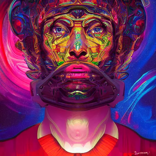 Image similar to An extremely psychedelic experience, colorful, surreal, dramatic lighting, cosmonaut, LSD, face, detailed, intricate, elegant, highly detailed, digital painting, artstation, concept art, smooth, sharp focus, illustration, art by Sam Spratt, Dan Mumford, Artem Demura and Alphonse Mucha