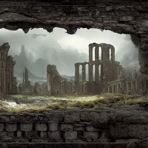 Prompt: intricate matte painting, dramatic landscape, ruins