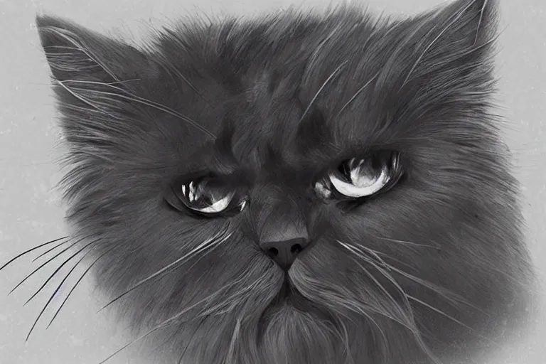 Prompt: “ a extremely detailed stunning portraits of s black persian cat cyborg contemptuously at people by allen william on artstation ”