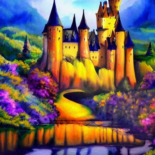 Prompt: majestic painting of draculas castle