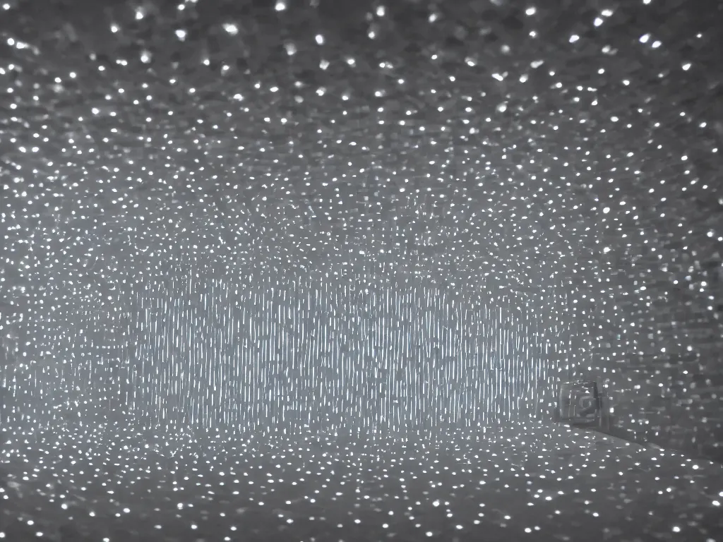 Image similar to Many silver mercury droplets floating, geometric, James Turrell, lighting, highly detailed, cinematic