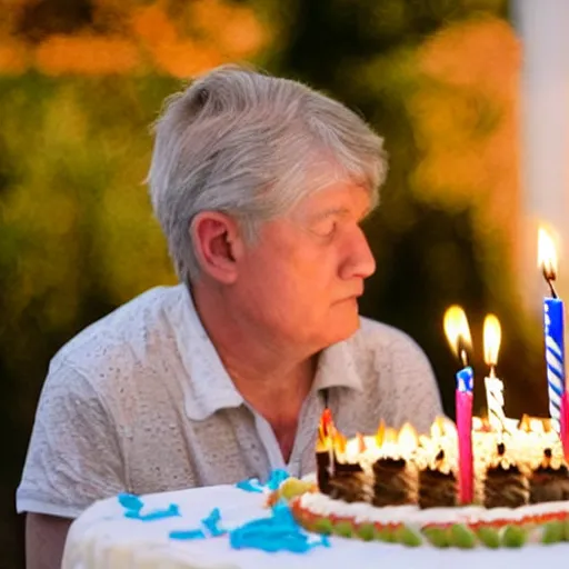 Prompt: a german person blowing birthday candles