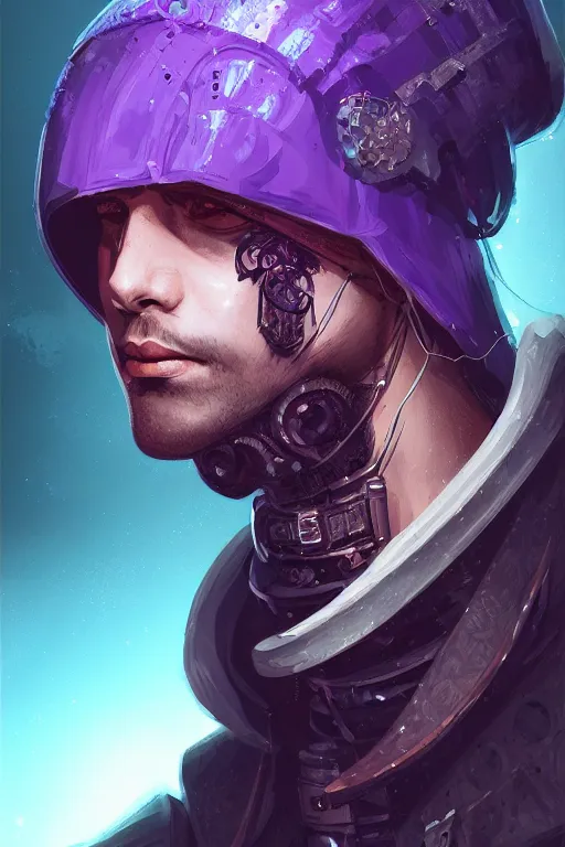 Image similar to a portrait of the cyberpunk medieval - styled king, purple eyes, high - contrast, intricate, elegant, highly detailed, digital painting, artstation, concept art, smooth, sharp focus, illustration