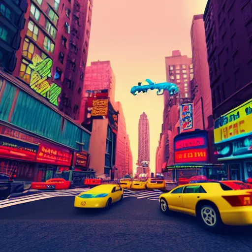 Prompt: new york fused with plastic toys!!!!, amazing details, atmospheric, 4 k, aesthetic octane render, street view, warm hue's