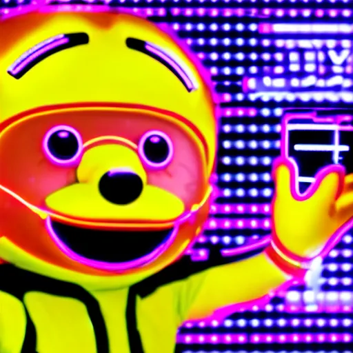 Prompt: Cybernetic Jollibee Gaming Mascot, Neon, Cyberpunk