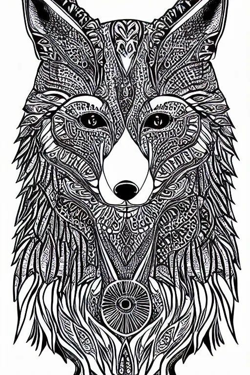 Image similar to symmetric fox mandala ink drawing