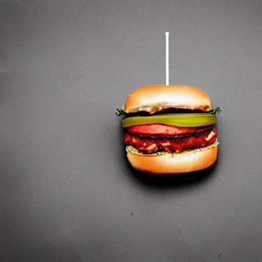 Image similar to blood vessels with burger floating inside.