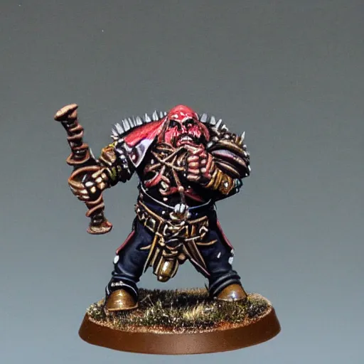 Image similar to chaos dwarf smith from warhammer fantasy : : head and torso oil painting