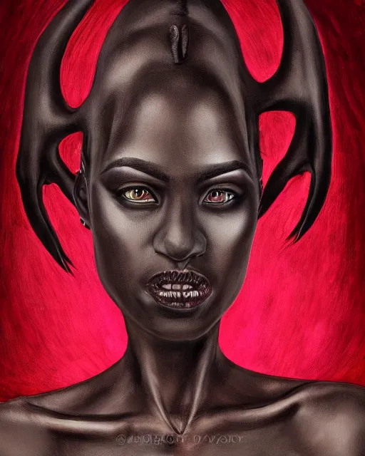 Image similar to ancient nilotic african androgynous vampire woman with demonic eyes, portrait, hyperrealistic