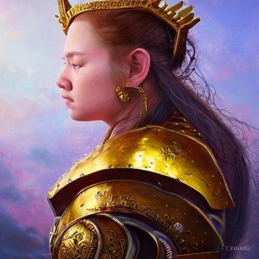 Prompt: realistic portrait of dwarf queen in armor, atmospheric lighting, painted, intricate, volumetric lighting, beautiful, washed deep colors masterpiece, golden hour, sharp focus, ultra detailed, by Chie Yoshii, Kai Carpenter, Ignacio Fernández Ríos