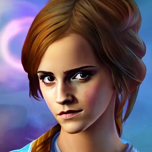 Image similar to Emma Watson as a character in the game League of Legends, with a background based on the game League of Legends, detailed face, old 3d graphics