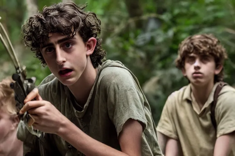 Image similar to timothee chalamet plays ralph in the live action adaptation of lord of the flies, red weapon 8 k s 3 5, cooke anamorphic / i lenses, highly detailed, cinematic lighting