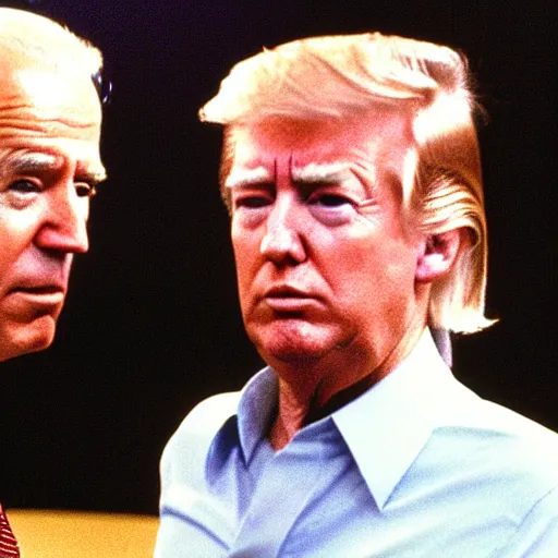 Image similar to joe biden and donald trump rollerskating together in the 1 9 7 0 s, movie still