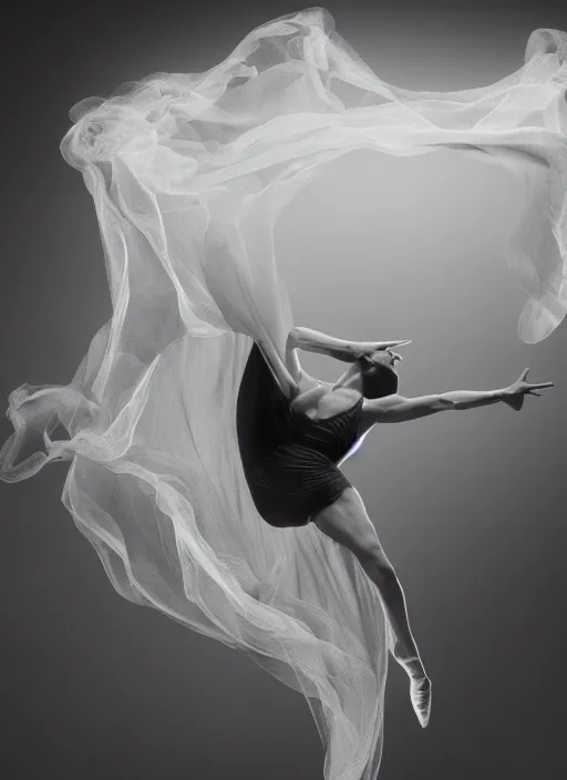 Prompt: a photorealistic dramatic hyperrealistic render of a glamorous beautifulanime in bikini dancer by ken brower and deborah ory of nyc dance project, lois greenfield, flowing cloth and smoke, beautiful dynamic dramatic dark moody lighting, volumetric, shadows, cinematic atmosphere, octane render, 8 k