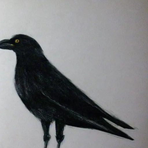 Prompt: 'I'm so tired,.. if only I could sleep,..', I spent 20 hours working on this drawing with no breaks. a picture of a crow causing mischief and generally being a goof. 'hehehe,hoho'l, 'that silly crow!', 'on no!', 'watch out!','ha ha ha ha...'