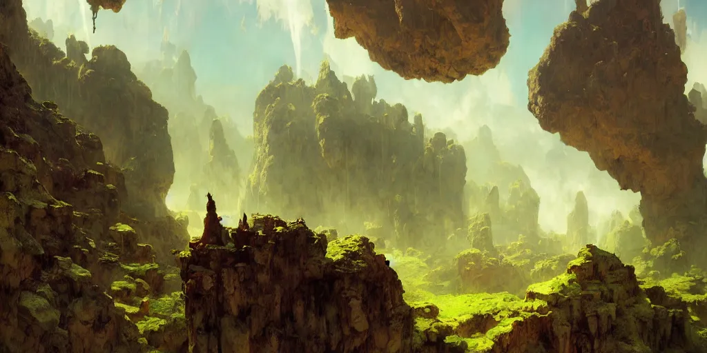 Image similar to huge cave ceiling clouds made of green earth towns, industry, steampunk villages castles, buildings inverted upsidedown mountain artstation illustration sharp focus sunlit vista painted by ruan jia raymond swanland lawrence alma tadema zdzislaw beksinski norman rockwell tom lovell alex malveda greg staples