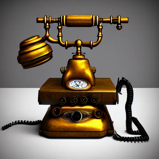 Image similar to steampunk style telephone, concept art, octane render